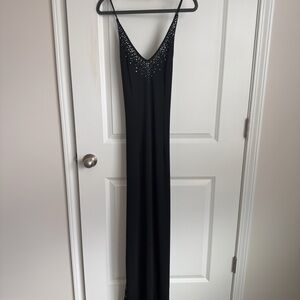 Dave & Johnny Black Maxi Dress with Embellished Neckline